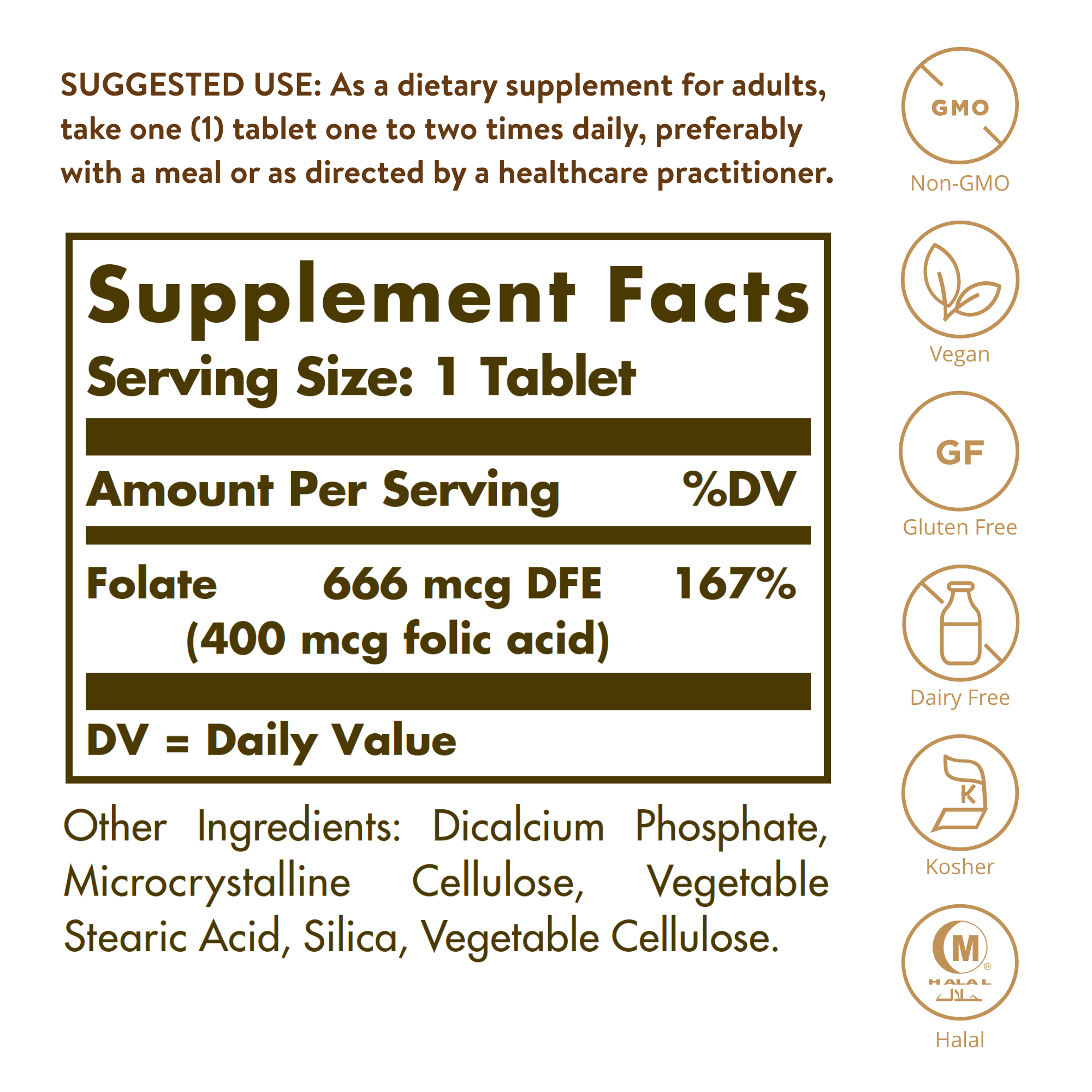 Solgar, Folate 666 MCG DFE (FOLIC ACID 400 MCG) Tablets 100 TAB - M and ...