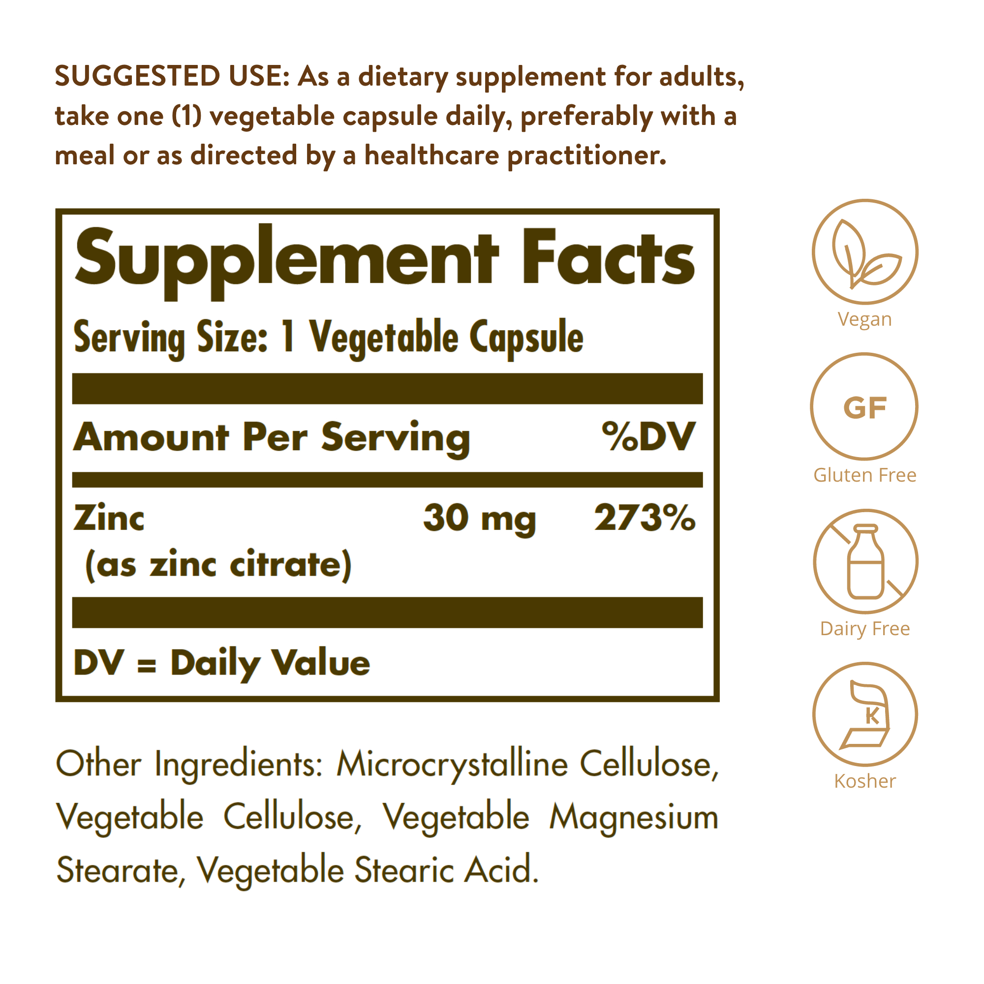 Solgar, Zinc Citrate 30 mg Vegetable Capsules 100 CAP M and M