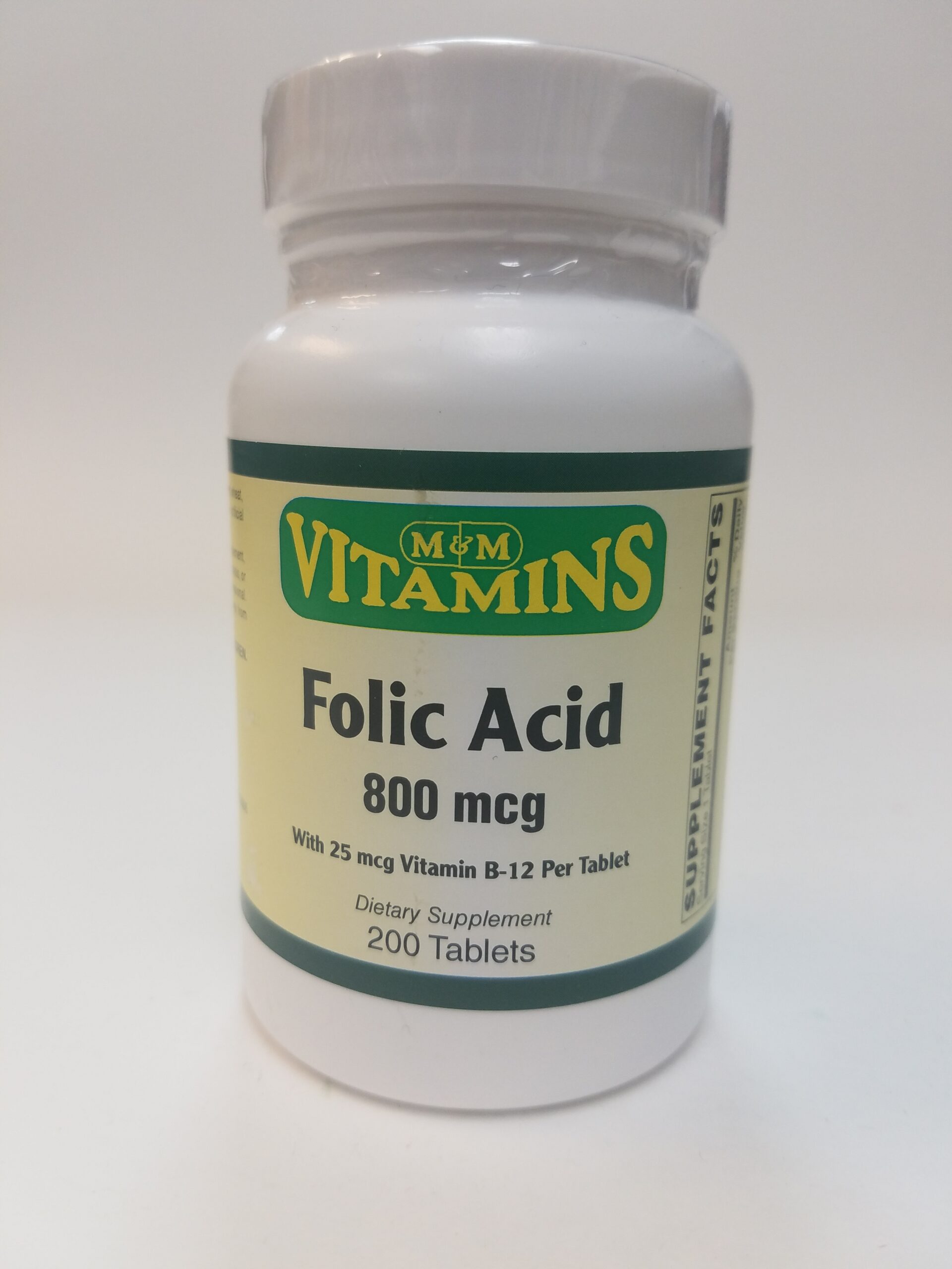 M&M Vitamins Brand, FOLIC ACID 800 MCG W/ B-12 200 TAB - M And M ...