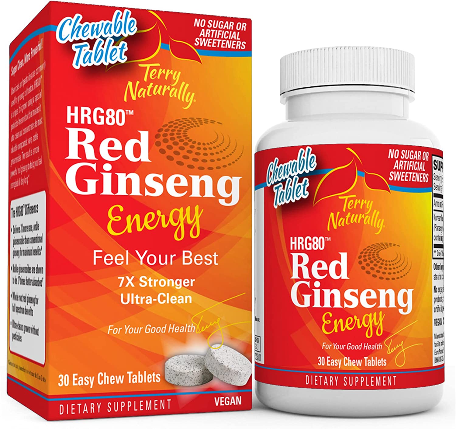Terry Naturally, Ginseng, Red HRG80TM Energy 30 Chewable Tabs M and M